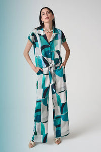 Joseph Ribkoff | Textured Satin Geometric Print Wide Leg Pull-On Pants 261042