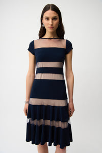 Joseph Ribkoff | Silky Knit Fit and Flare Dress With Mesh Inserts - Midnight 261050