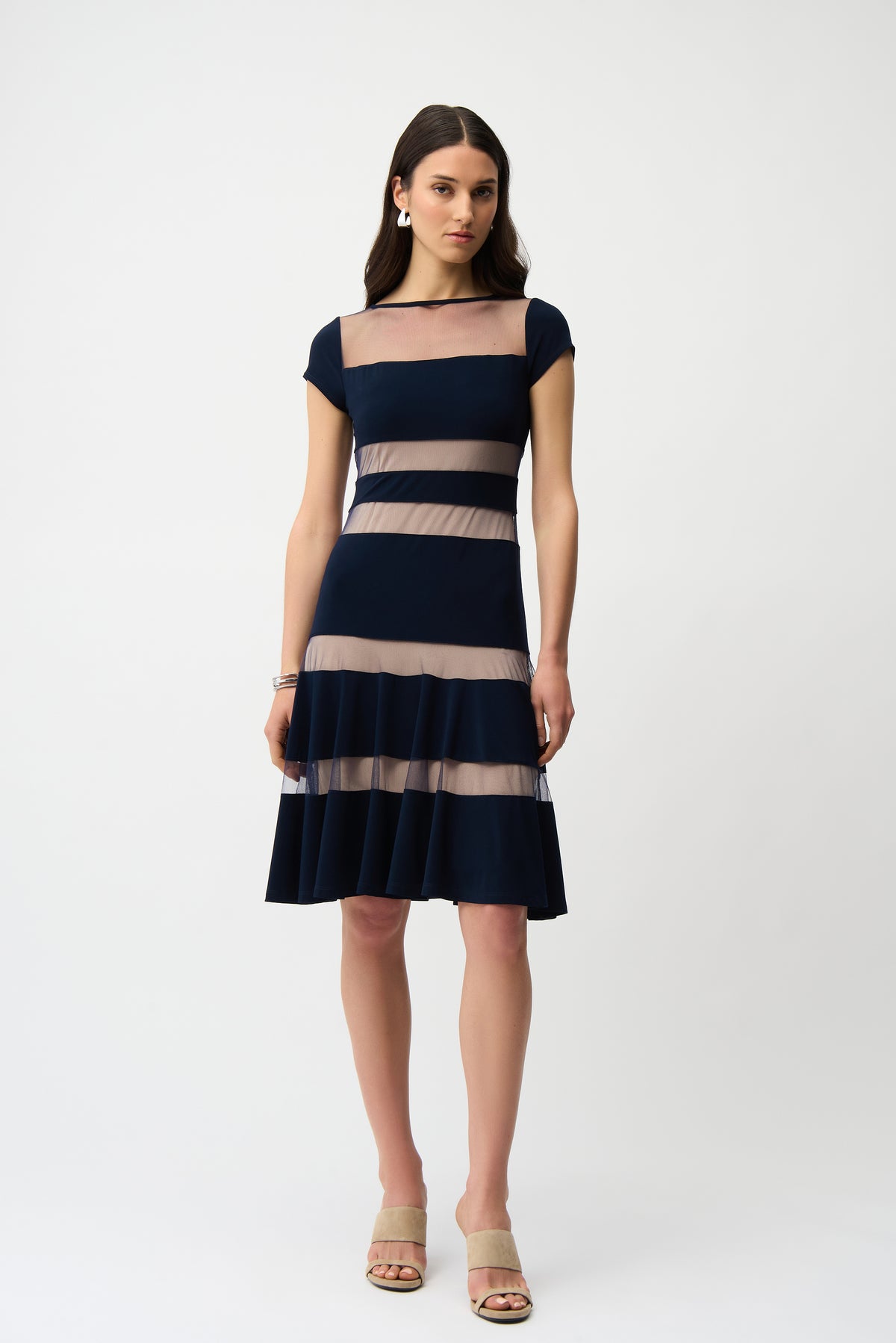 Joseph Ribkoff | Silky Knit Fit and Flare Dress With Mesh Inserts - Midnight 261050