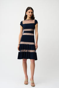 Joseph Ribkoff | Silky Knit Fit and Flare Dress With Mesh Inserts - Midnight 261050