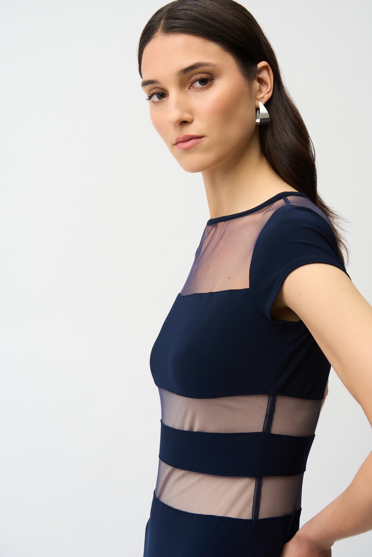 Joseph Ribkoff | Silky Knit Fit and Flare Dress With Mesh Inserts - Midnight 261050