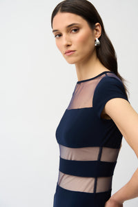 Joseph Ribkoff | Silky Knit Fit and Flare Dress With Mesh Inserts - Midnight 261050
