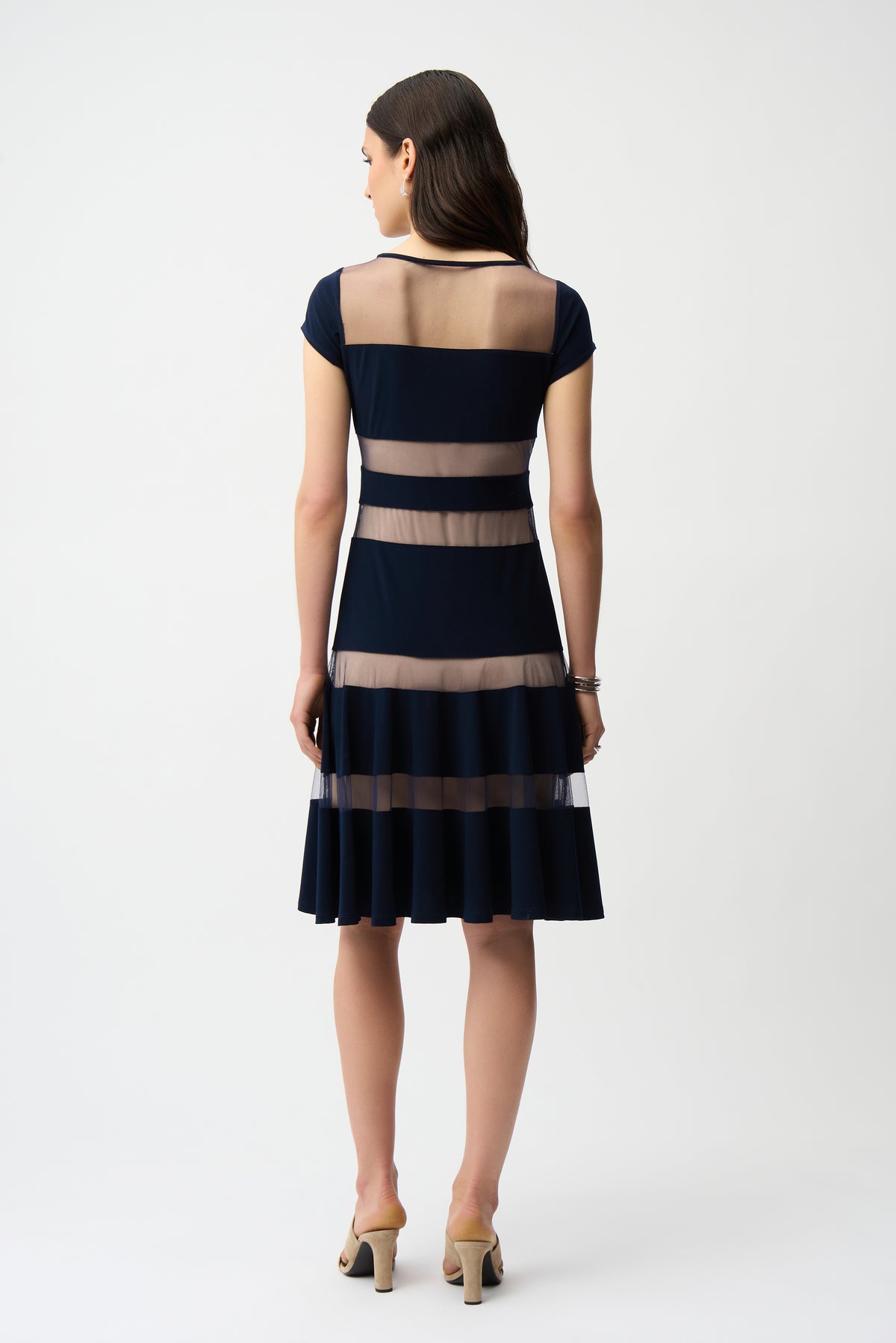 Joseph Ribkoff | Silky Knit Fit and Flare Dress With Mesh Inserts - Midnight 261050