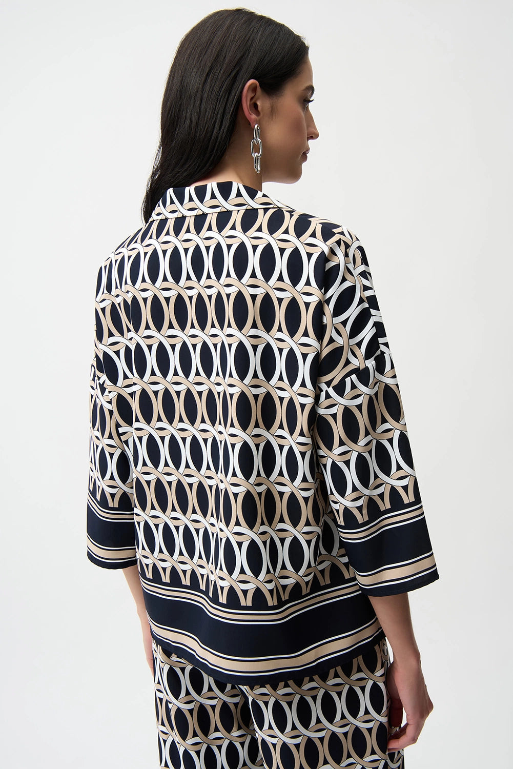 Joseph Ribkoff | Recycled Woven Geometric Print Boxy Top With Shirt Collar 261057