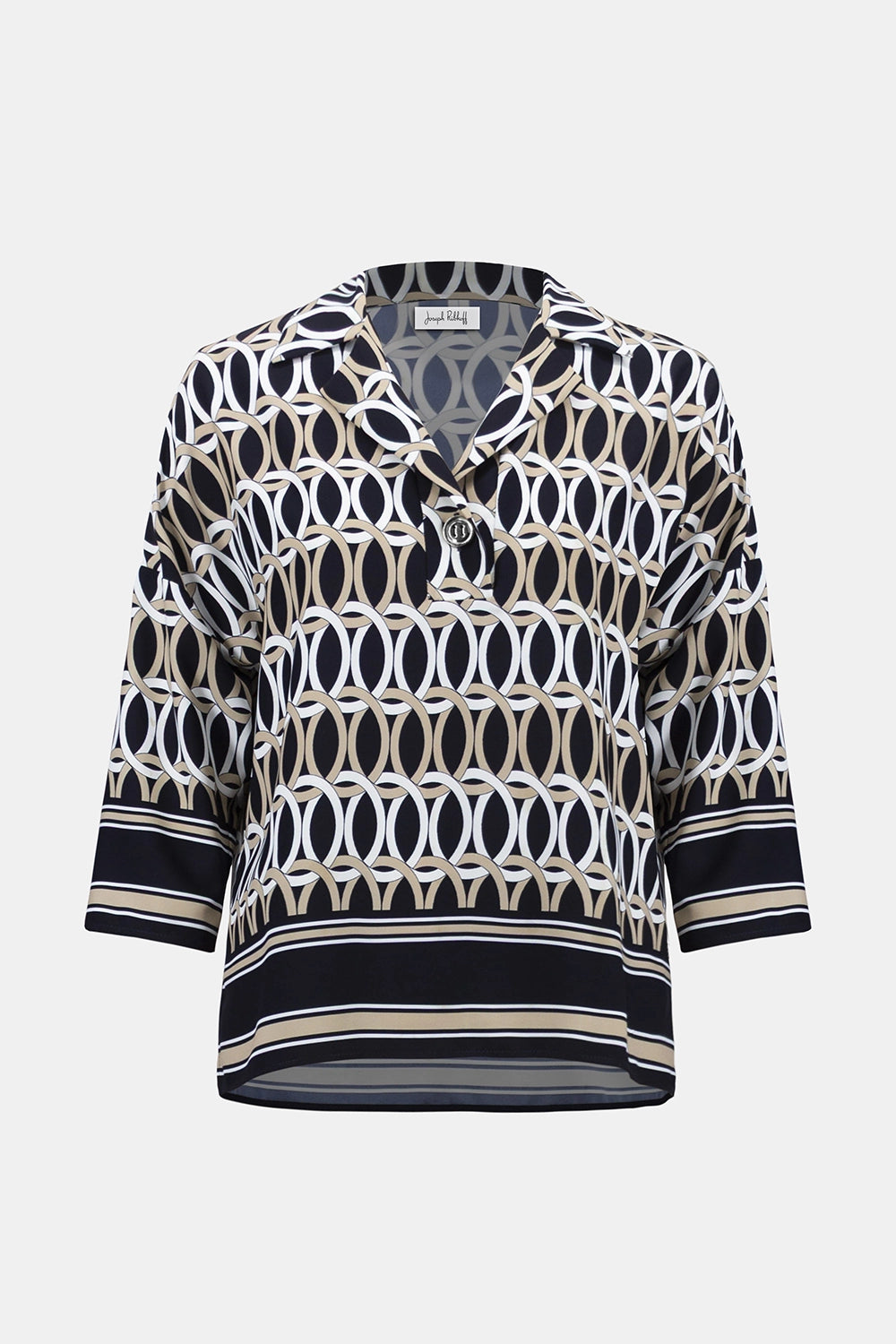 Joseph Ribkoff | Recycled Woven Geometric Print Boxy Top With Shirt Collar 261057