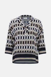 Joseph Ribkoff | Recycled Woven Geometric Print Boxy Top With Shirt Collar 261057