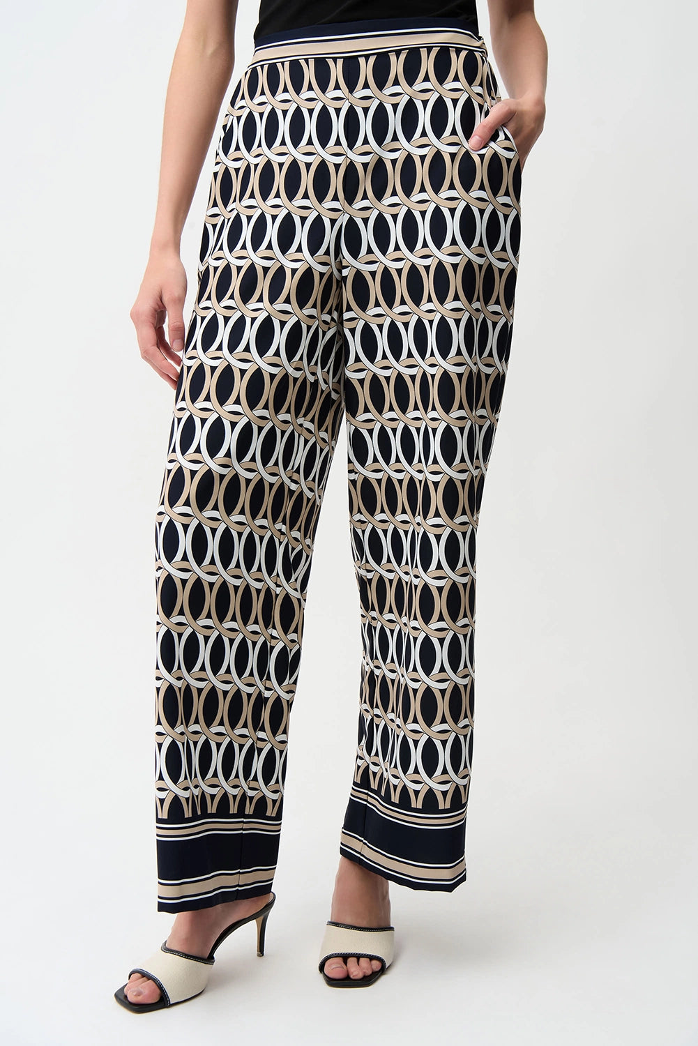 Joseph Ribkoff | Recycled Woven Geometric Print Wide Leg Pull-On Pants 261058