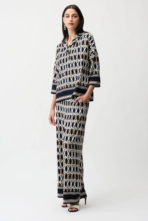 Joseph Ribkoff | Recycled Woven Geometric Print Wide Leg Pull-On Pants 261058