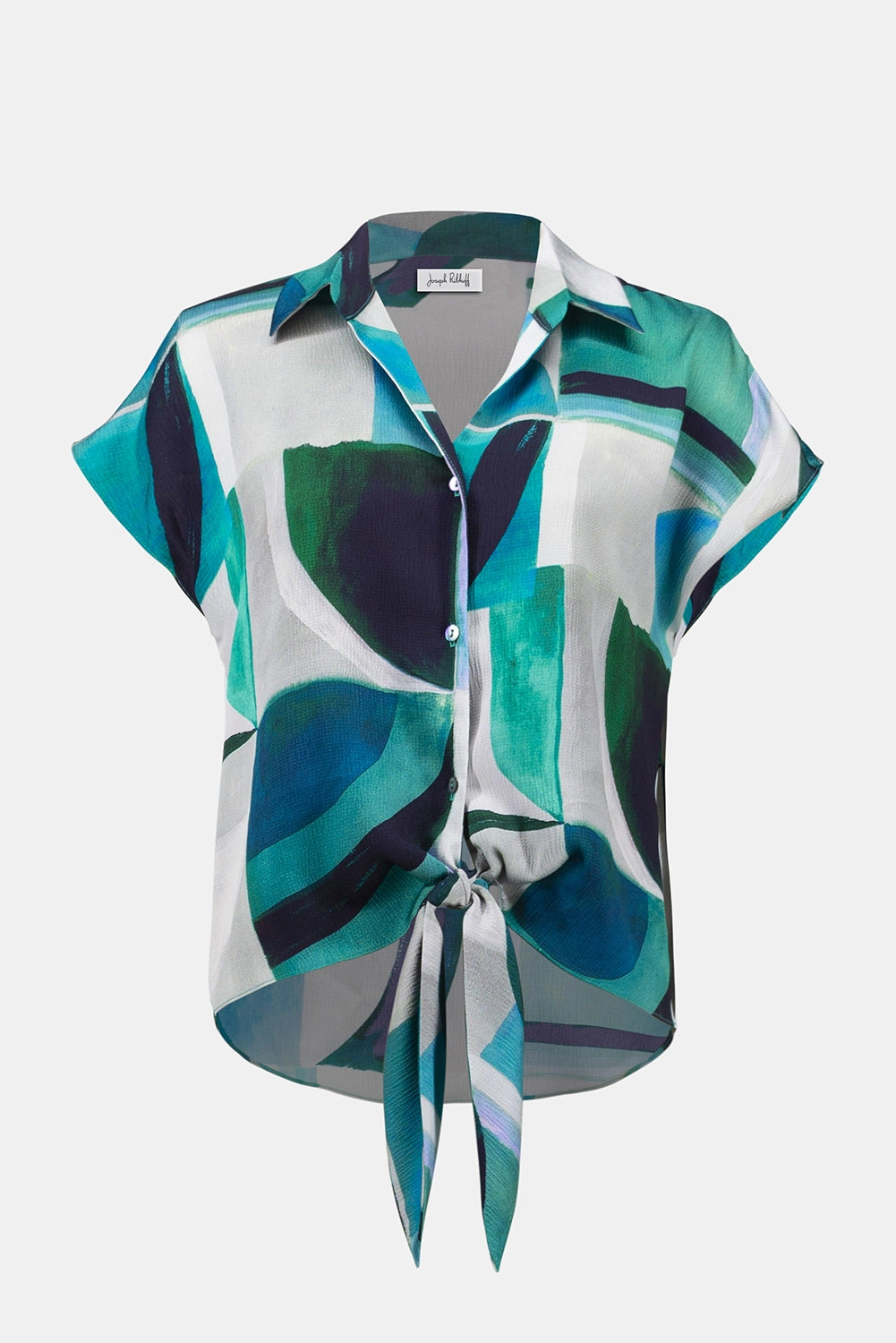 Joseph Ribkoff | Textured Satin Geometric Print Boxy Top With Front Ties 261065
