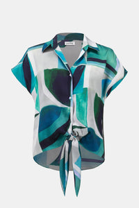 Joseph Ribkoff | Textured Satin Geometric Print Boxy Top With Front Ties 261065