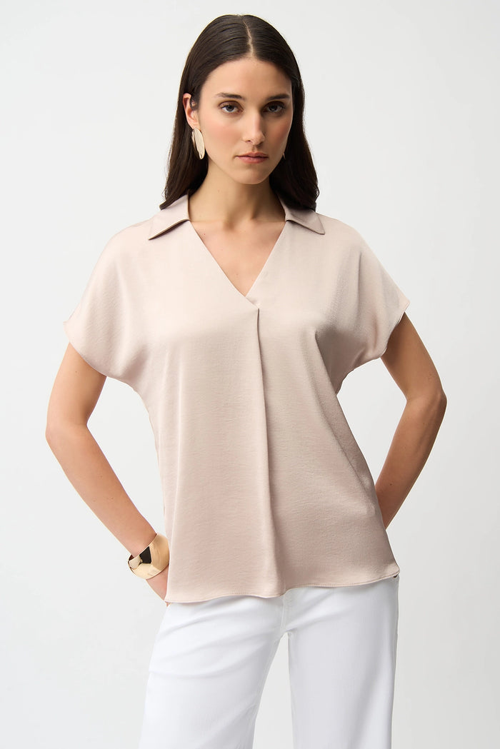 Joseph Ribkoff | Recycled Satin Boxy Top With Shirt Collar - Cement 261191