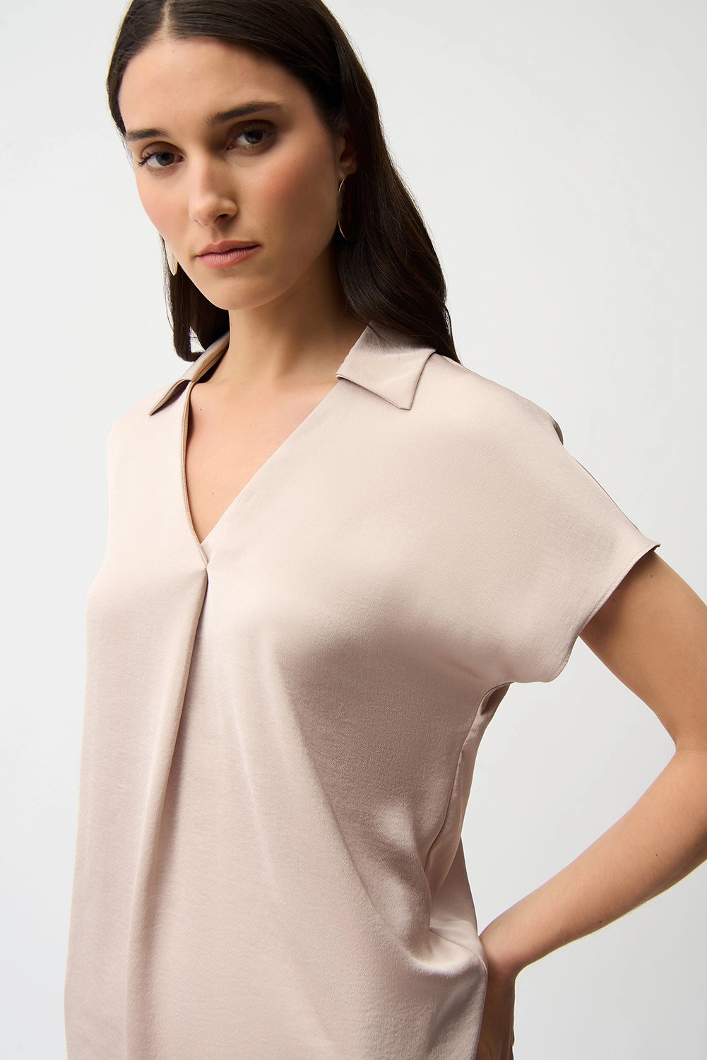 Joseph Ribkoff | Recycled Satin Boxy Top With Shirt Collar - Cement 261191