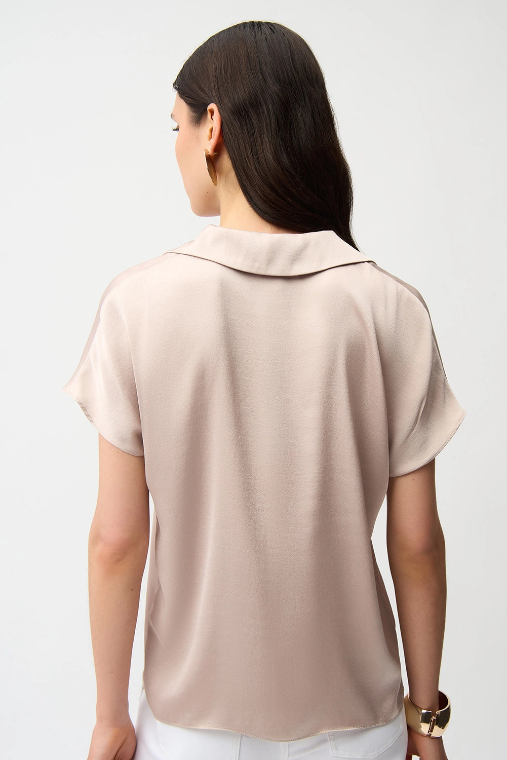 Joseph Ribkoff | Recycled Satin Boxy Top With Shirt Collar - Cement 261191