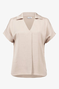 Joseph Ribkoff | Recycled Satin Boxy Top With Shirt Collar - Cement 261191