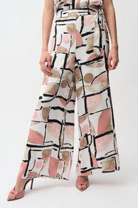Joseph Ribkoff |Recycled Satin Abstract Print Wide Leg Pull-On Pants 261198