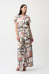 Joseph Ribkoff |Recycled Satin Abstract Print Wide Leg Pull-On Pants 261198