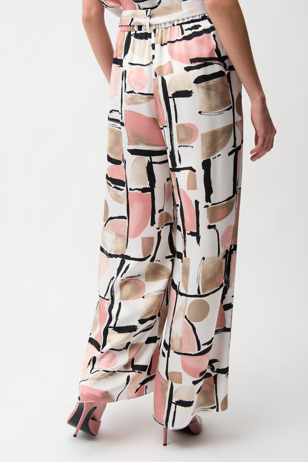 Joseph Ribkoff |Recycled Satin Abstract Print Wide Leg Pull-On Pants 261198
