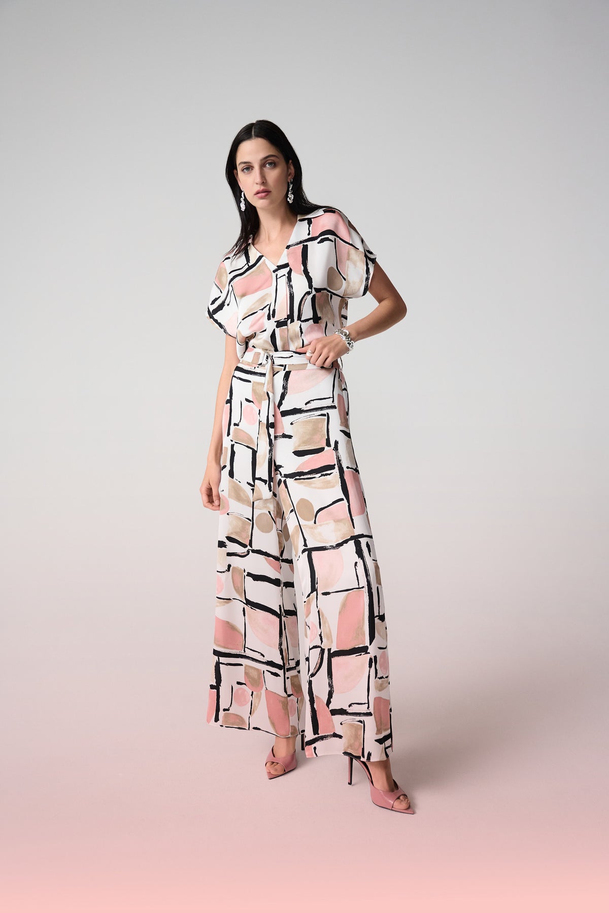 Joseph Ribkoff |Recycled Satin Abstract Print Wide Leg Pull-On Pants 261198