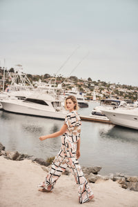 Joseph Ribkoff |Recycled Satin Abstract Print Wide Leg Pull-On Pants 261198