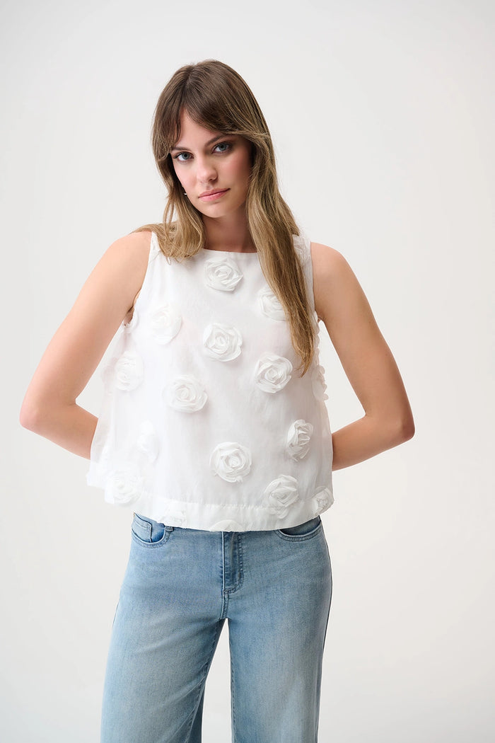 Joseph Ribkoff |Novelty Sleeveless Top With 3D Floral Embroidery - Off White 261220