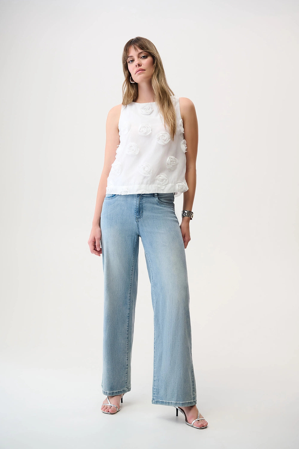 Joseph Ribkoff |Novelty Sleeveless Top With 3D Floral Embroidery - Off White 261220