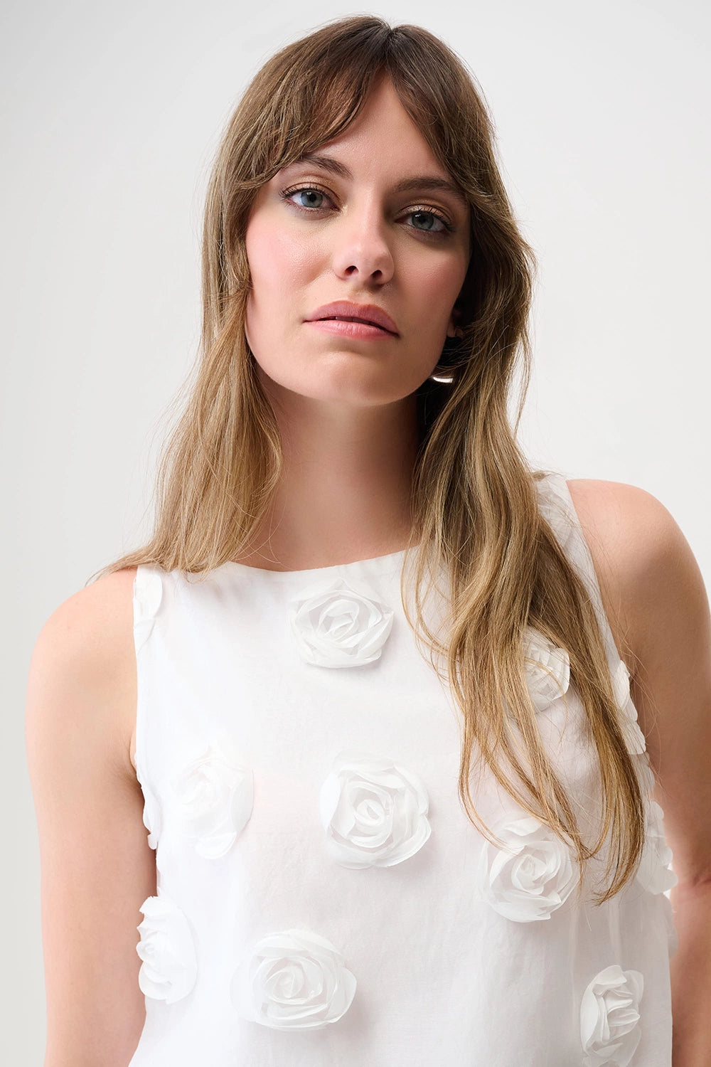 Joseph Ribkoff |Novelty Sleeveless Top With 3D Floral Embroidery - Off White 261220