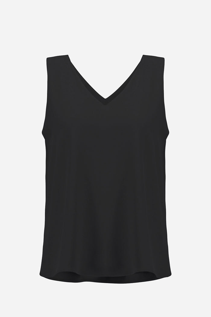 Joseph Ribkoff | Woven Twill Sleeveless Straight Top With V-necklineline - Black 261248