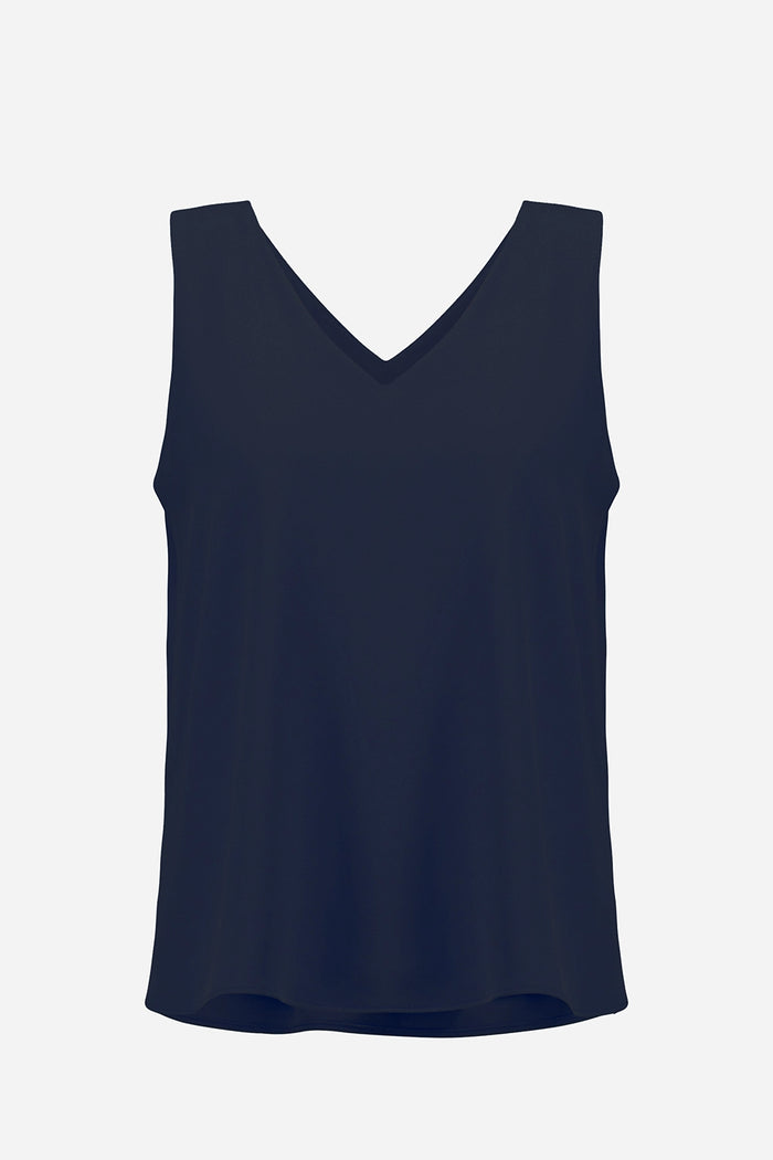 Joseph Ribkoff | Woven Twill Sleeveless Straight Top With V-necklineline - Midnight 261248