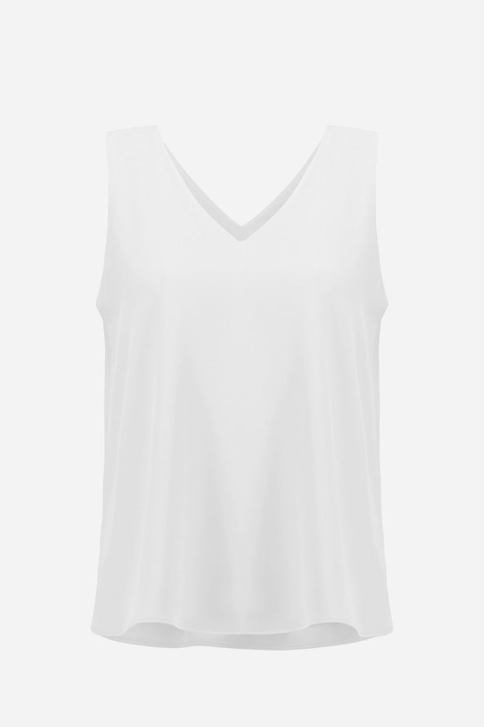 Joseph Ribkoff | Woven Twill Sleeveless Straight Top With V-necklineline - Off White 261248