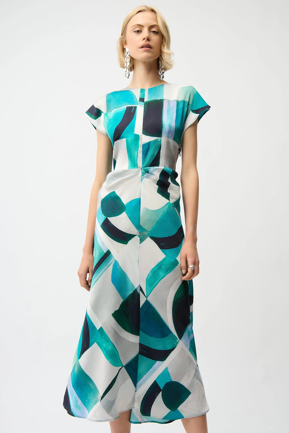 Joseph Ribkoff | Textured Satin Geometric Print Fit and Flare Dress 261251