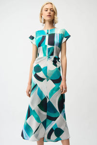 Joseph Ribkoff | Textured Satin Geometric Print Fit and Flare Dress 261251
