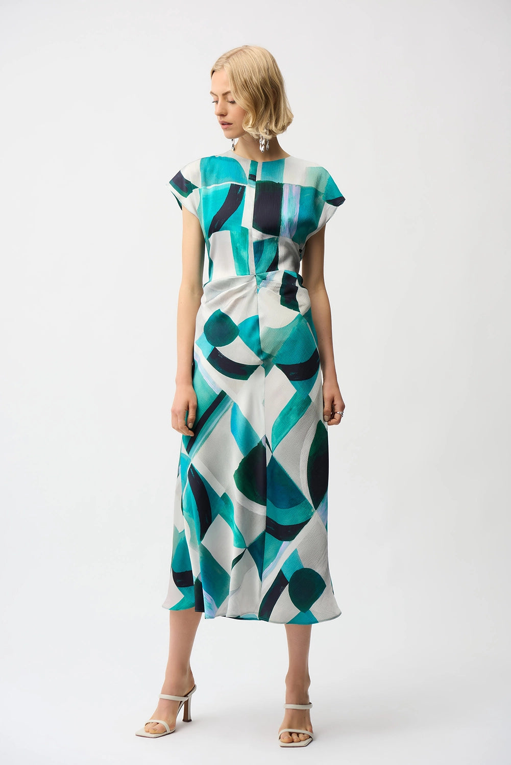 Joseph Ribkoff | Textured Satin Geometric Print Fit and Flare Dress 261251