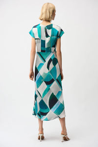 Joseph Ribkoff | Textured Satin Geometric Print Fit and Flare Dress 261251