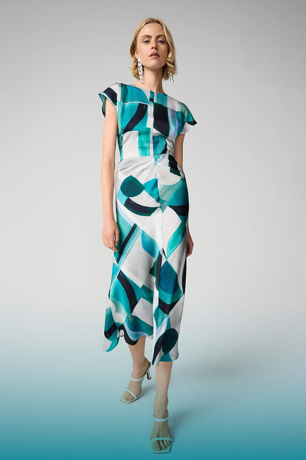 Joseph Ribkoff | Textured Satin Geometric Print Fit and Flare Dress 261251