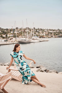 Joseph Ribkoff | Textured Satin Geometric Print Fit and Flare Dress 261251