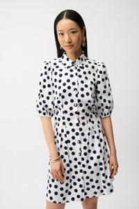 Joseph Ribkoff |Stretch Poplin Dot Print A-Line Shirt Dress With Puff Sleeves 261262