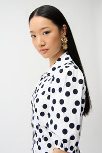 Joseph Ribkoff |Stretch Poplin Dot Print A-Line Shirt Dress With Puff Sleeves 261262