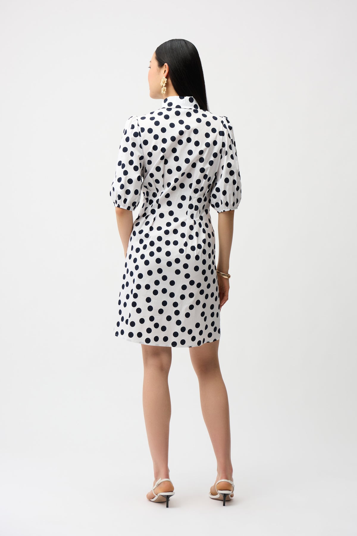 Joseph Ribkoff |Stretch Poplin Dot Print A-Line Shirt Dress With Puff Sleeves 261262