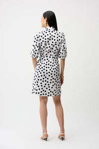 Joseph Ribkoff |Stretch Poplin Dot Print A-Line Shirt Dress With Puff Sleeves 261262