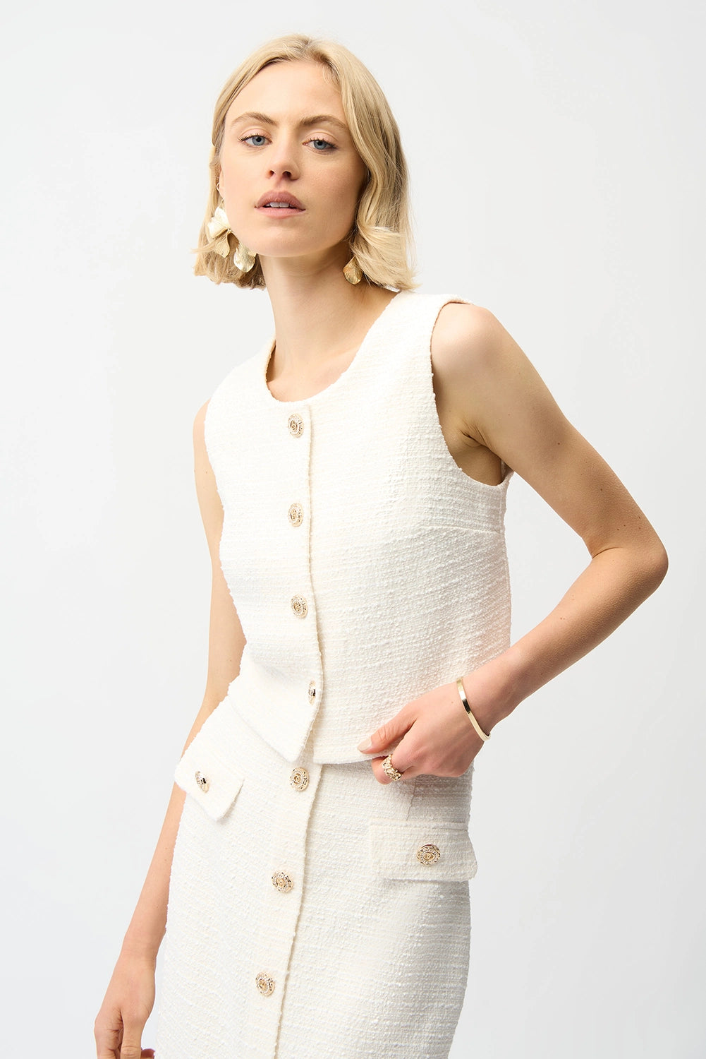 Joseph Ribkoff | Bouclé Sleeveless Vest With Gold Buttons 261300