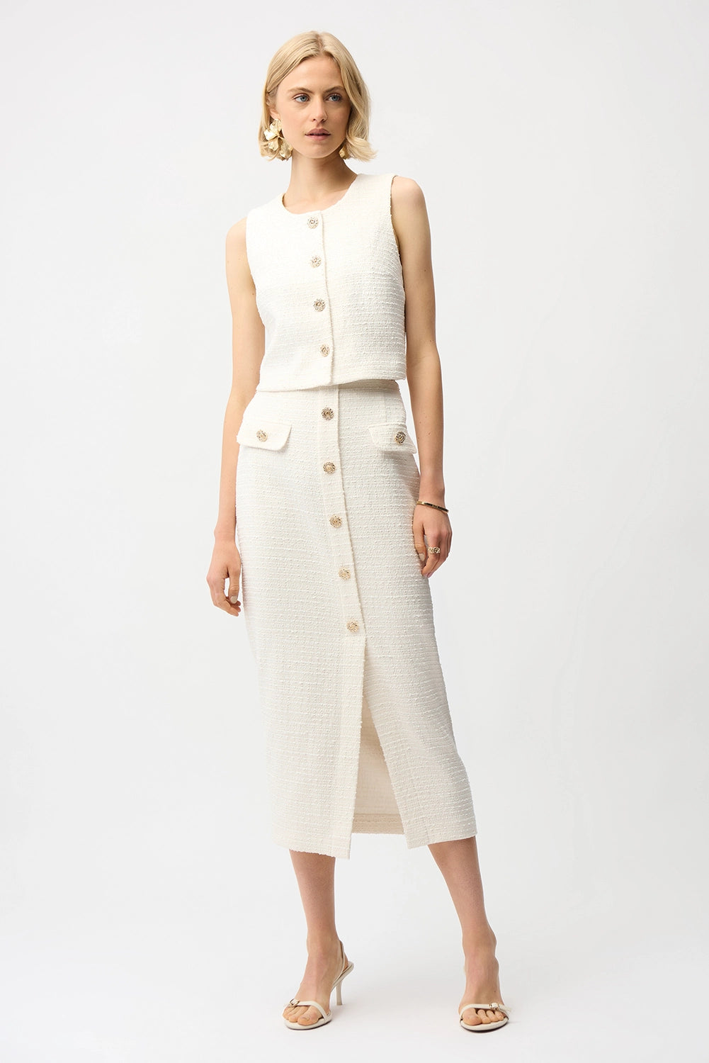 Joseph Ribkoff | Bouclé Sleeveless Vest With Gold Buttons 261300