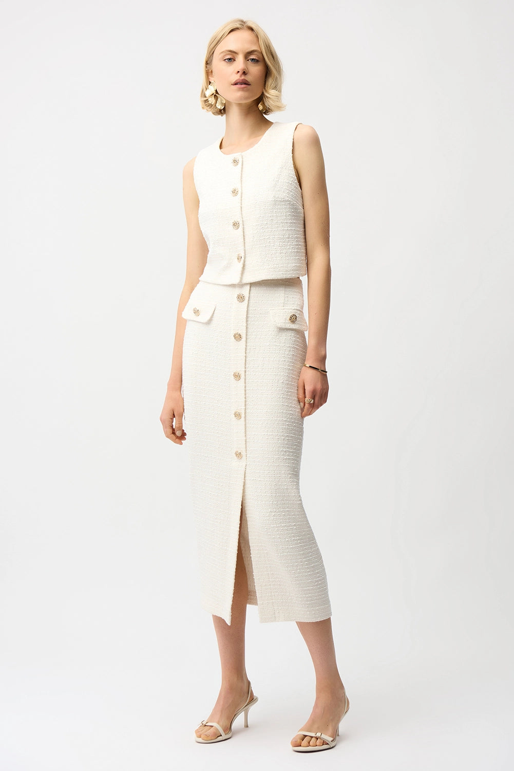 Joseph Ribkoff | Bouclé Pencil Skirt With Gold Buttons 261301