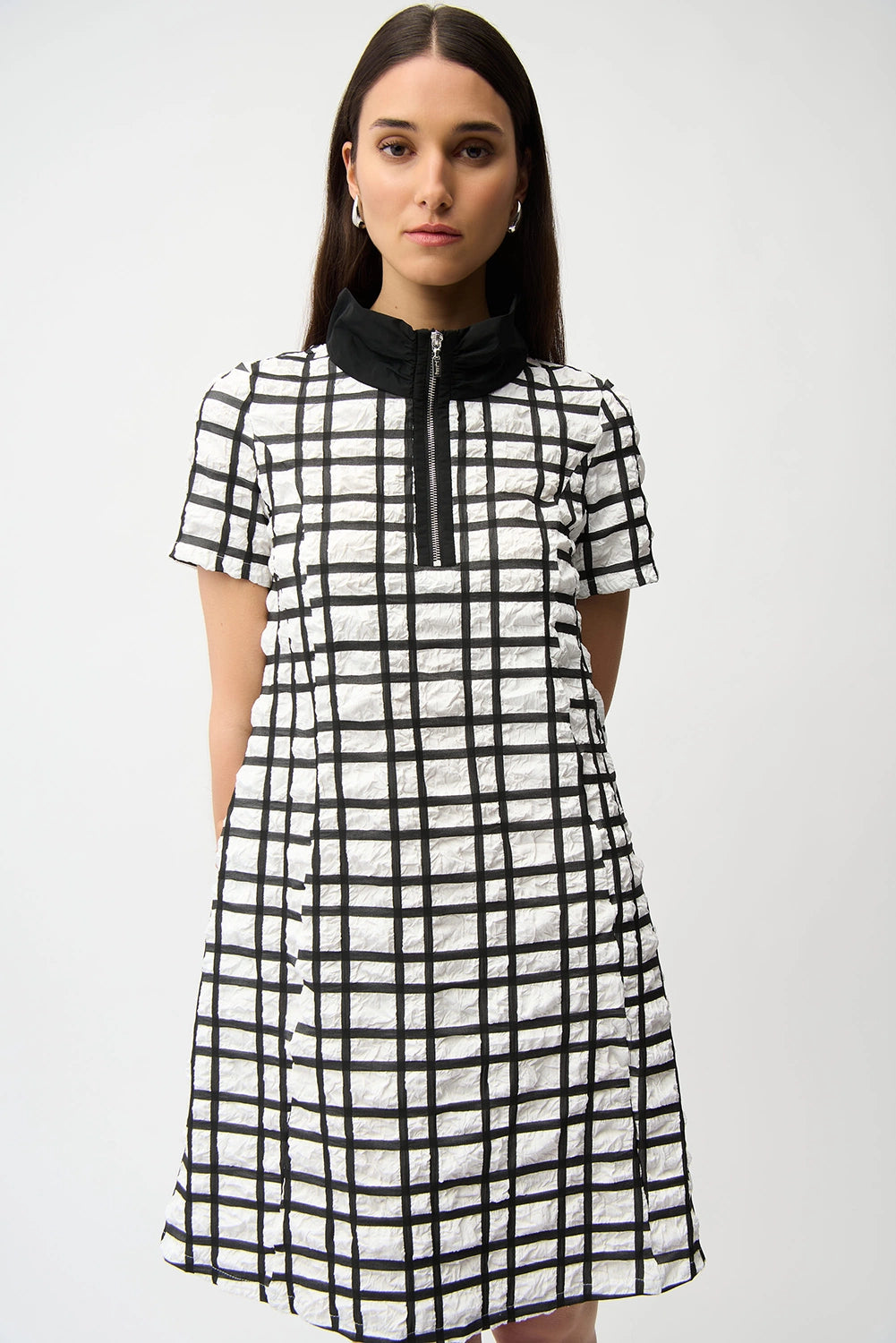 Joseph Ribkoff | Jacquard Plaid Print A-line Dress With Contrast Detail 261307
