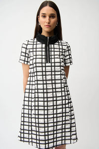 Joseph Ribkoff | Jacquard Plaid Print A-line Dress With Contrast Detail 261307