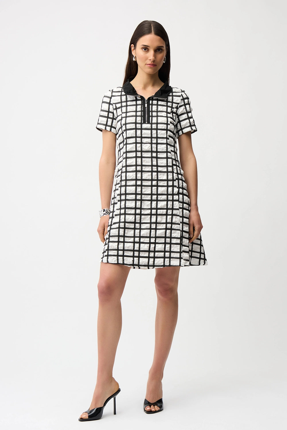 Joseph Ribkoff | Jacquard Plaid Print A-line Dress With Contrast Detail 261307