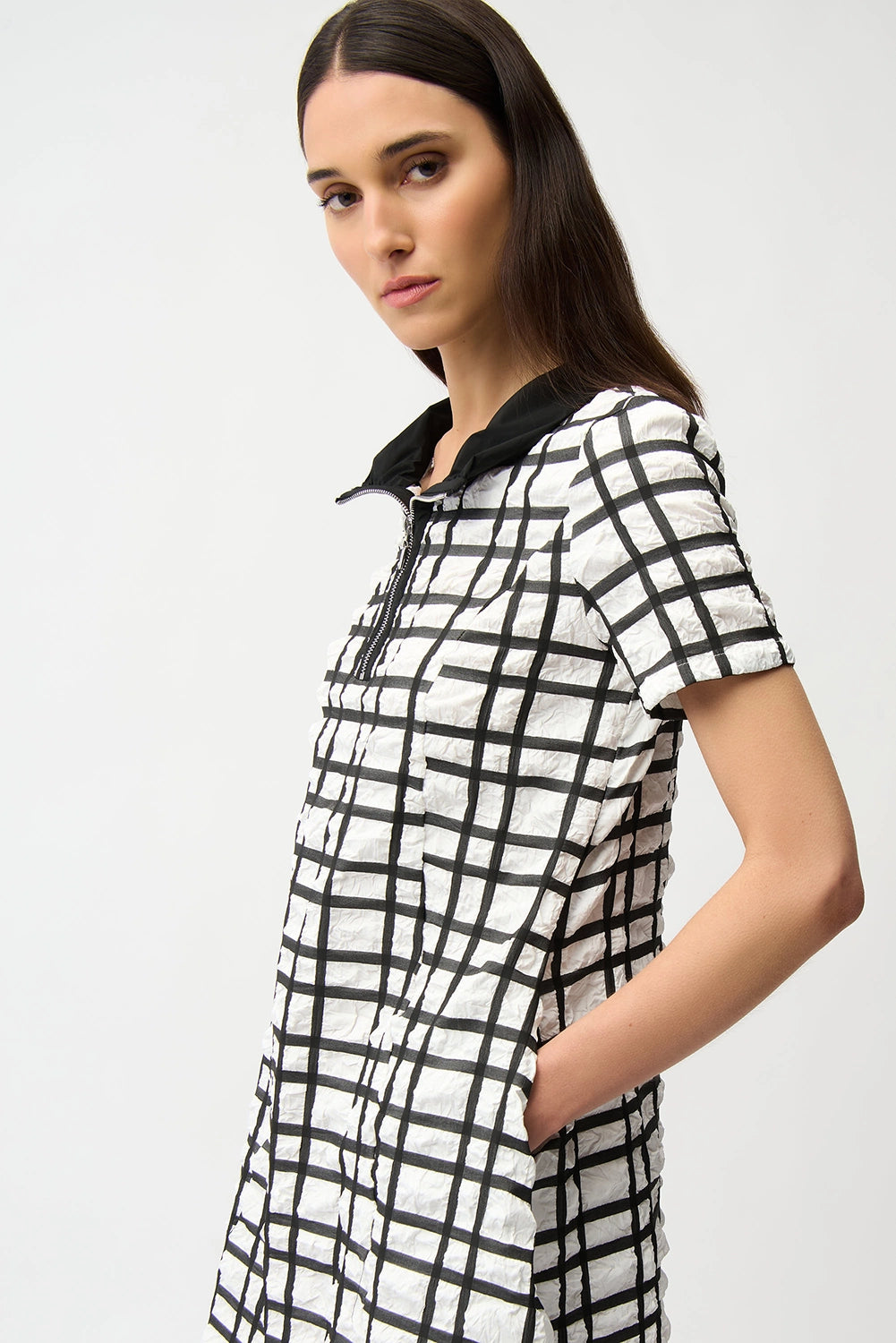Joseph Ribkoff | Jacquard Plaid Print A-line Dress With Contrast Detail 261307