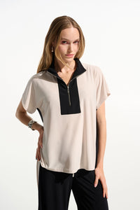 Joseph Ribkoff | Silky Knit Color Block Straight Top With Zipped Collar 261611