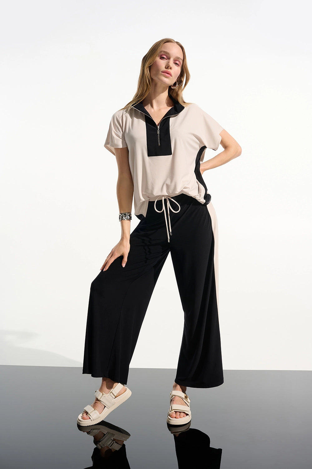 Joseph Ribkoff | Silky Knit Color Block Straight Top With Zipped Collar 261611