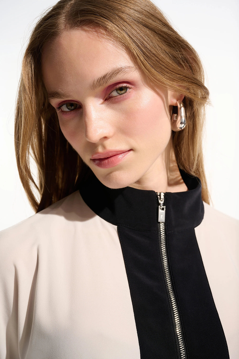 Joseph Ribkoff | Silky Knit Color Block Straight Top With Zipped Collar 261611