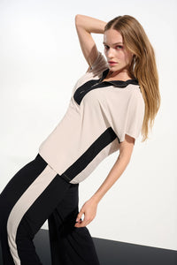 Joseph Ribkoff | Silky Knit Color Block Straight Top With Zipped Collar 261611